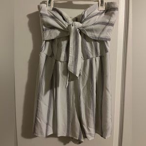 White and light blue/grey stripped Romper. Size L